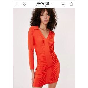 Nastygal Collection Recycled Ruched Front Bodycon Mini Dress Orange Size 10 New